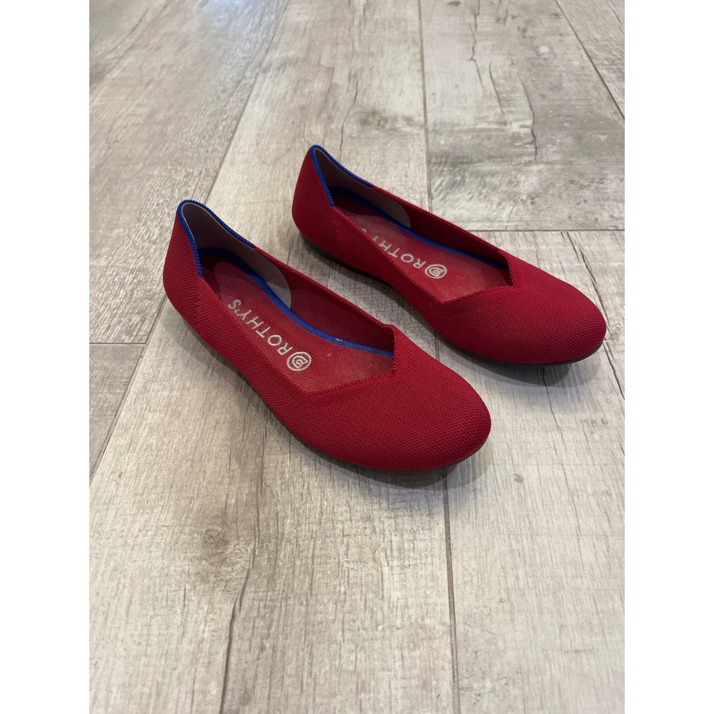 Rothys The Flat Red Knit Round Toe Ballet Shoes Womens Size 8 Sustainable